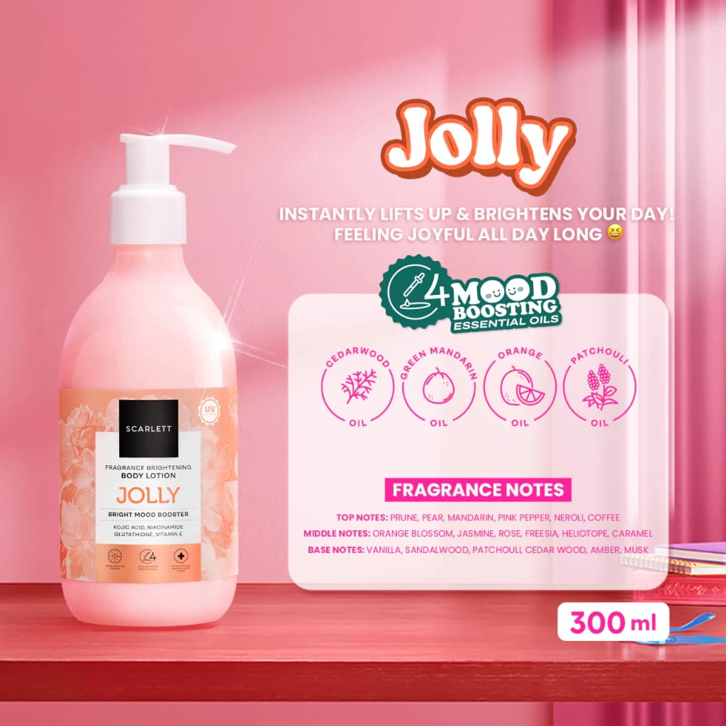 Scarlett Whitening Fragrance Brightening Body Lotion Bright Mood Booster Jolly 300ml