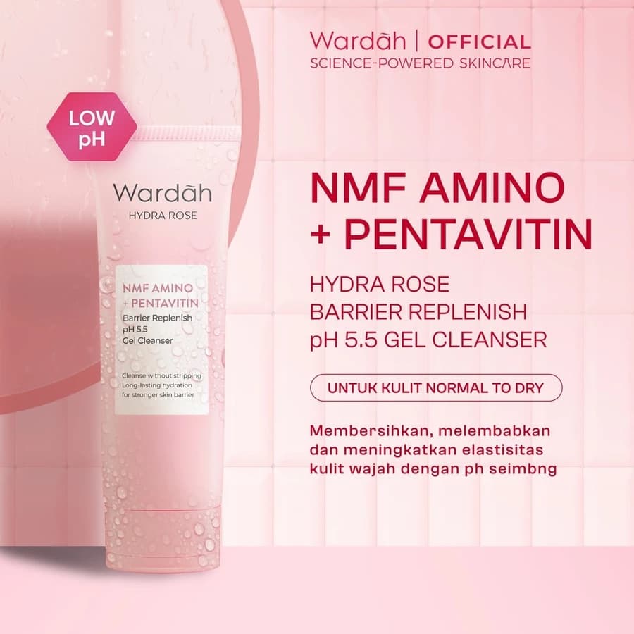Wardah Hydra Rose Barrier Replenish pH 5.5 Gel Cleanser