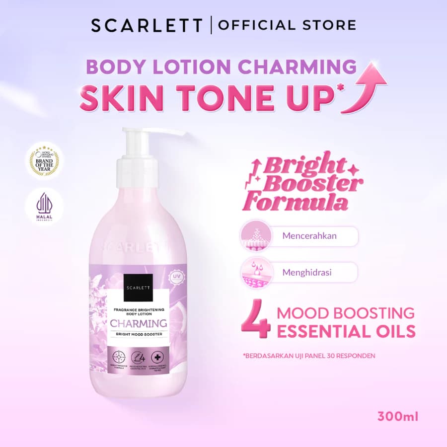 Scarlett Whitening Fragrance Brightening Body Lotion Bright Mood Booster Charming 300ml