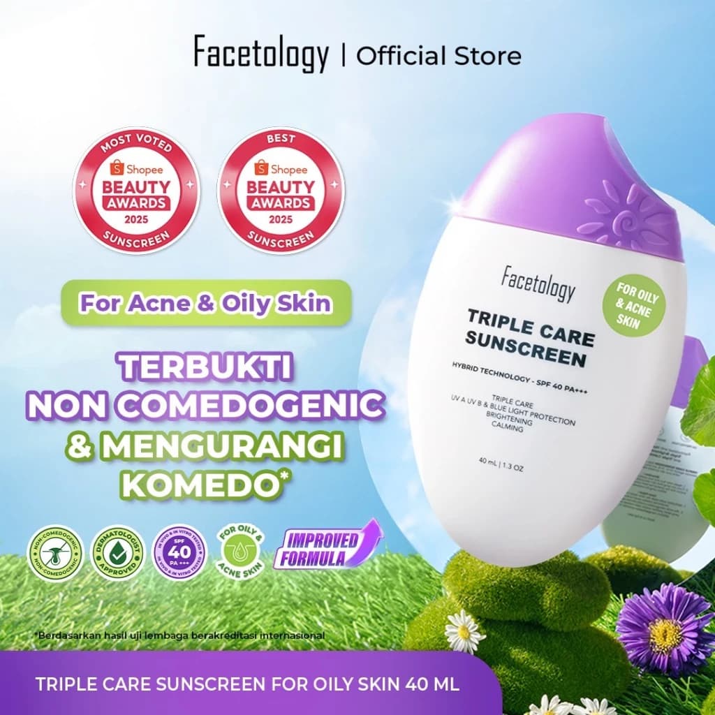 Facetology Triple Care Sunscreen For Acne and Oily Skin SPF 40 PA+++ 40ml